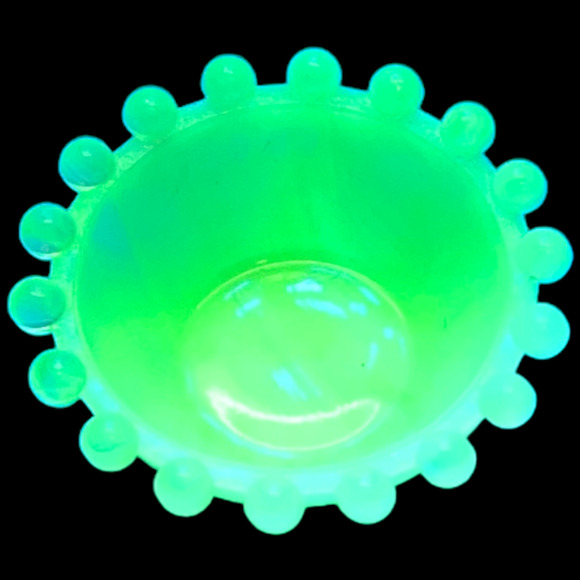 Open Salt Dish Candlewick Boyd Glass 2000 Lemon Splash Swirl Vaseline GLOWS - Picture 2 of 10